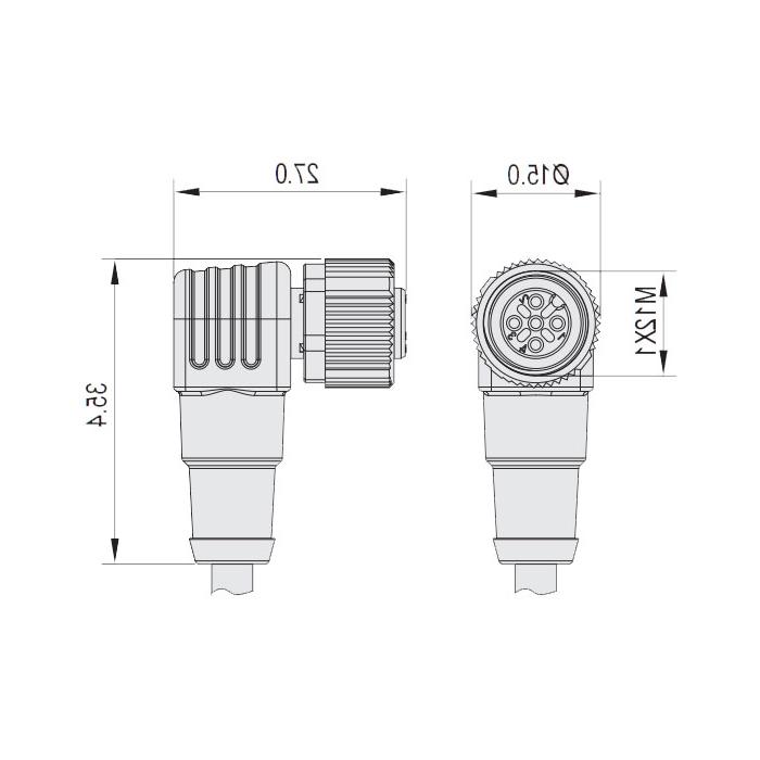 M12 4Pin、母头90°、带LED灯、单端预铸电缆、防焊渣PUR材质、橙色护套、64T083-XXX